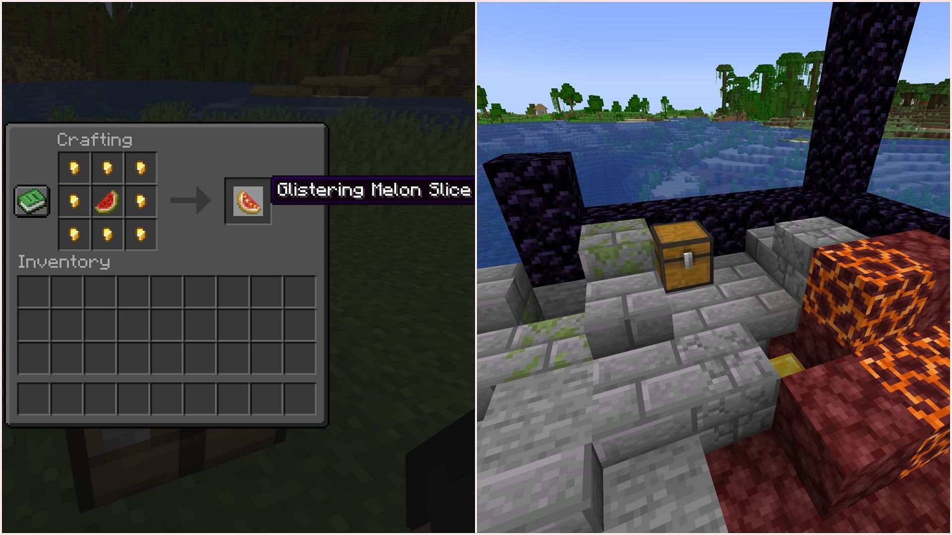 Glistening melon can be crafted using eight gold nuggets and one melon slice (Image via Sportskeeda Gaming || Mojang Studios)